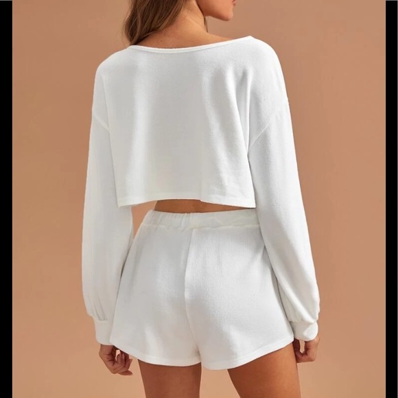 Drop Shoulder Crop Top & Short Pajama set - Picture 2 of 5